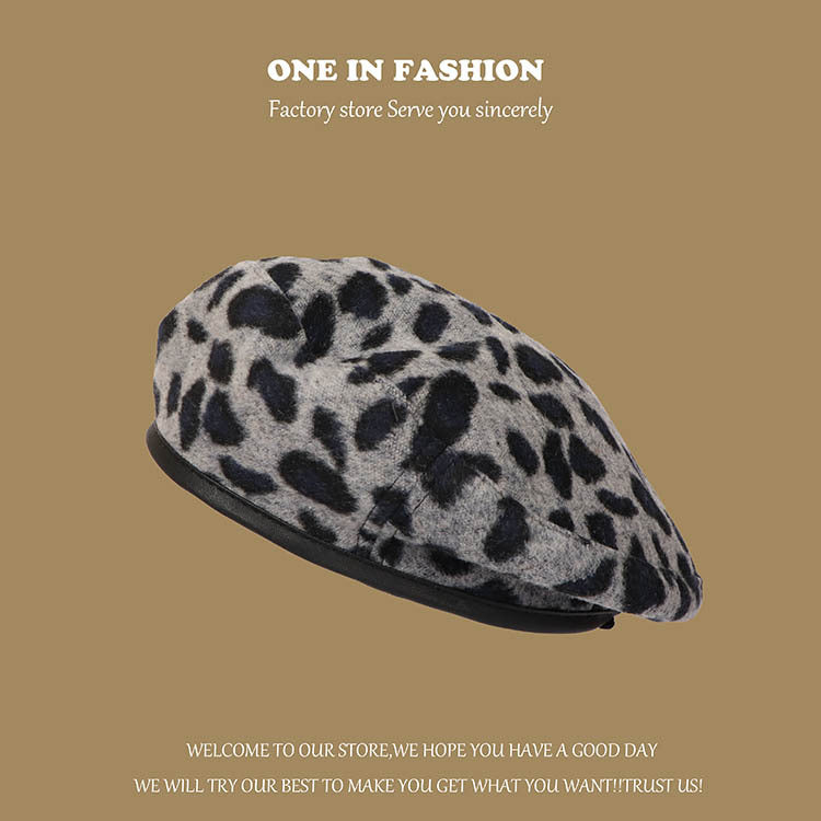 Wholesale Autumn and Winter Plush Thickened Leopard Print Beret